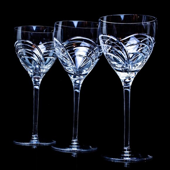 Rogaska Maestro Crystal Water Goblets With Elegant Etched Design - Set Of 3 - Picture 1 of 9